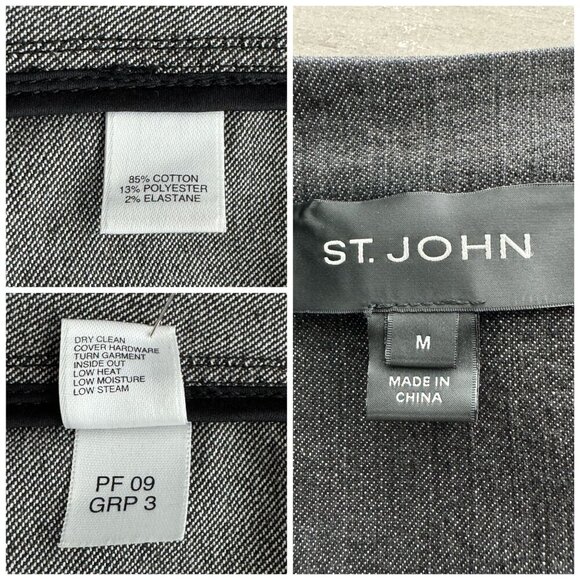 St. John Smokey Gray Denim Jacket Zipper Front and Zipper Pockets Womens Sz M - Picture 4 of 8